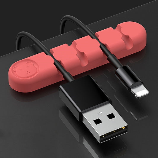 5 PCS 4 Holes Bear Silicone Desktop Data Cable Organizing And Fixing Device, 4 Holes