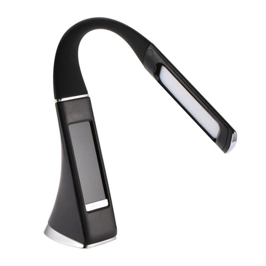U2 5W 3-Level Dimmable LED Leather Texture Desk Lamp With Temperature/Clock/Calendar Display, Black
