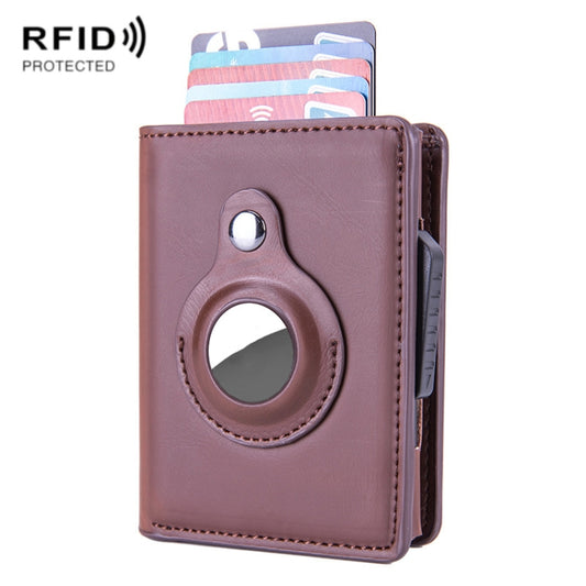X-82 RFID Anti-theft Brushed PU Leather Card Holder For AirTag 2nd Gen / AirTag 1st Gen, Black, Blue, Coffee, Apricot, Carbon Fiber Black