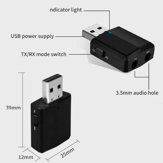 ZF-169 PLUS 3 In 1 Car USB Bluetooth 5.0 Audio Adapter