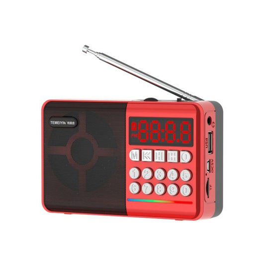 TEMEIYIN LED Digital Display Card Bluetooth Radio Speaker Morning Exercise Portable Player, Red, Red with Light