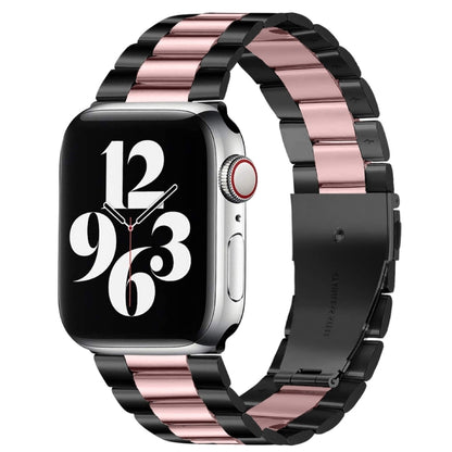 For Apple Watch Series 10 42mm / 9&8&7 41mm / SE 3&SE 2&6&SE&5&4 40mm / 3&2&1 38mm Fold Buckle 3 Beads Stainless Steel Watch Band