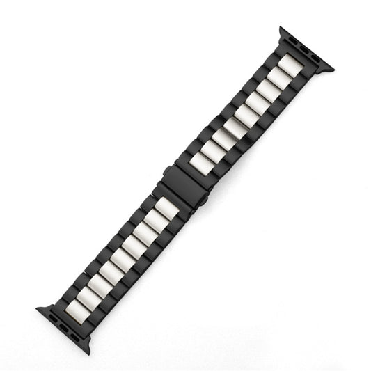 For Apple Watch Series 10 42mm / 9&8&7 41mm / SE 3&SE 2&6&SE&5&4 40mm / 3&2&1 38mm Fold Buckle 3 Beads Stainless Steel Watch Band