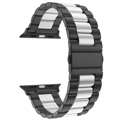 For Apple Watch Series 10 42mm / 9&8&7 41mm / SE 3&SE 2&6&SE&5&4 40mm / 3&2&1 38mm Fold Buckle 3 Beads Stainless Steel Watch Band