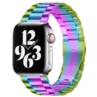For Apple Watch Series 10 42mm / 9&8&7 41mm / SE 3&SE 2&6&SE&5&4 40mm / 3&2&1 38mm Fold Buckle 3 Beads Stainless Steel Watch Band