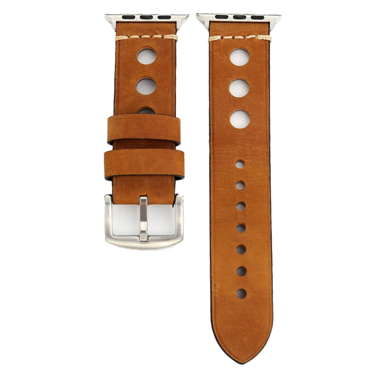 For Apple Watch Series 10 42mm / 9&8&7 41mm / SE 3&SE 2&6&SE&5&4 40mm / 3&2&1 38mm Retro Hole Genuine Leather Wrist Watch Band, For 38mm