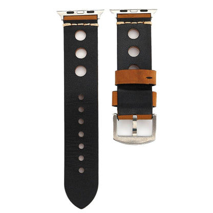 For Apple Watch Series 10 42mm / 9&8&7 41mm / SE 3&SE 2&6&SE&5&4 40mm / 3&2&1 38mm Retro Hole Genuine Leather Wrist Watch Band, For 38mm