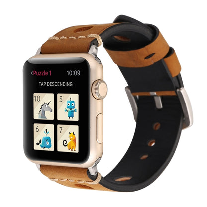 For Apple Watch Series 10 42mm / 9&8&7 41mm / SE 3&SE 2&6&SE&5&4 40mm / 3&2&1 38mm Retro Hole Genuine Leather Wrist Watch Band, For 38mm