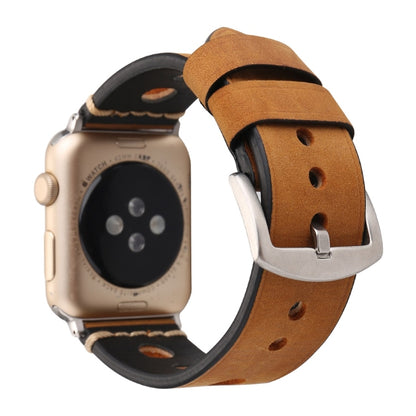 For Apple Watch Series 10 42mm / 9&8&7 41mm / SE 3&SE 2&6&SE&5&4 40mm / 3&2&1 38mm Retro Hole Genuine Leather Wrist Watch Band, For 38mm