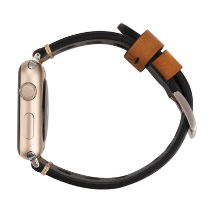 For Apple Watch Series 10 42mm / 9&8&7 41mm / SE 3&SE 2&6&SE&5&4 40mm / 3&2&1 38mm Retro Hole Genuine Leather Wrist Watch Band, For 38mm