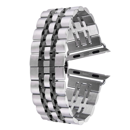 20mm Women Hidden Butterfly Buckle 7 Beads Stainless Steel Watch Band For Apple Watch 38mm(Silver Gold), 20mm Women