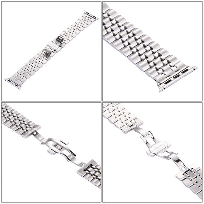 20mm Women Hidden Butterfly Buckle 7 Beads Stainless Steel Watch Band For Apple Watch 38mm(Silver Gold), 20mm Women