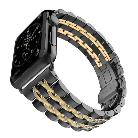 Hidden Butterfly Buckle 7 Beads Stainless Steel Watch Band For Apple Watch 42mm(Silver Gold), 20mm Women