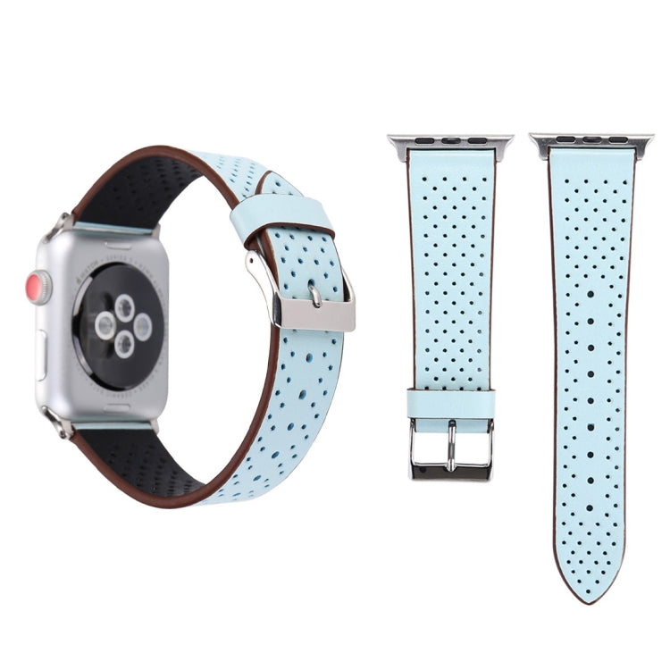 For Apple Watch Series 10 42mm / 9&8&7 41mm / SE 3&SE 2&6&SE&5&4 40mm / 3&2&1 38mm Simple Fashion Genuine Leather Hole Pattern Watch Band, 38mm