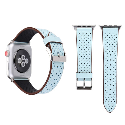 For Apple Watch Series 10 42mm / 9&8&7 41mm / SE 3&SE 2&6&SE&5&4 40mm / 3&2&1 38mm Simple Fashion Genuine Leather Hole Pattern Watch Band, 38mm