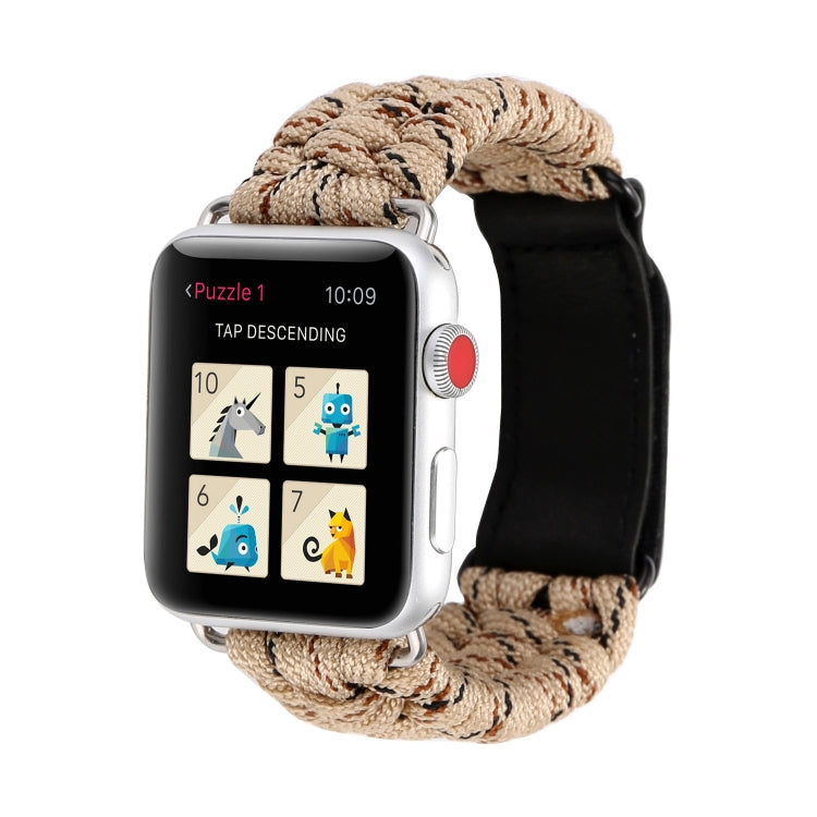 Magic Paste Genuine Leather Umbrella Rope Nylon Wrist Watch Band with and Stainless Steel Buckle for Apple Watch Series 10 42mm / 9&8&7 41mm / SE 3&SE 2&6&SE&5&4 40mm / 3&2&1 38mm, 7 41mm / 6&SE&5&4 40mm / 3&2&1 38mm