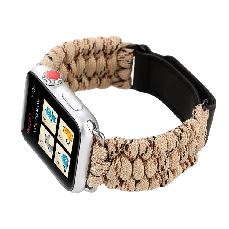 Magic Paste Genuine Leather Umbrella Rope Nylon Wrist Watch Band with and Stainless Steel Buckle for Apple Watch Series 10 42mm / 9&8&7 41mm / SE 3&SE 2&6&SE&5&4 40mm / 3&2&1 38mm, 7 41mm / 6&SE&5&4 40mm / 3&2&1 38mm