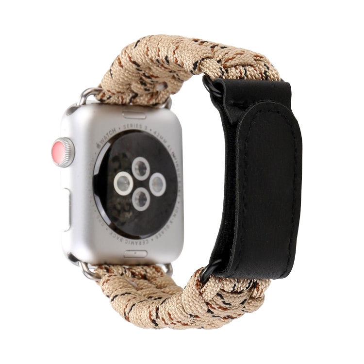 Magic Paste Genuine Leather Umbrella Rope Nylon Wrist Watch Band with and Stainless Steel Buckle for Apple Watch Series 10 42mm / 9&8&7 41mm / SE 3&SE 2&6&SE&5&4 40mm / 3&2&1 38mm, 7 41mm / 6&SE&5&4 40mm / 3&2&1 38mm
