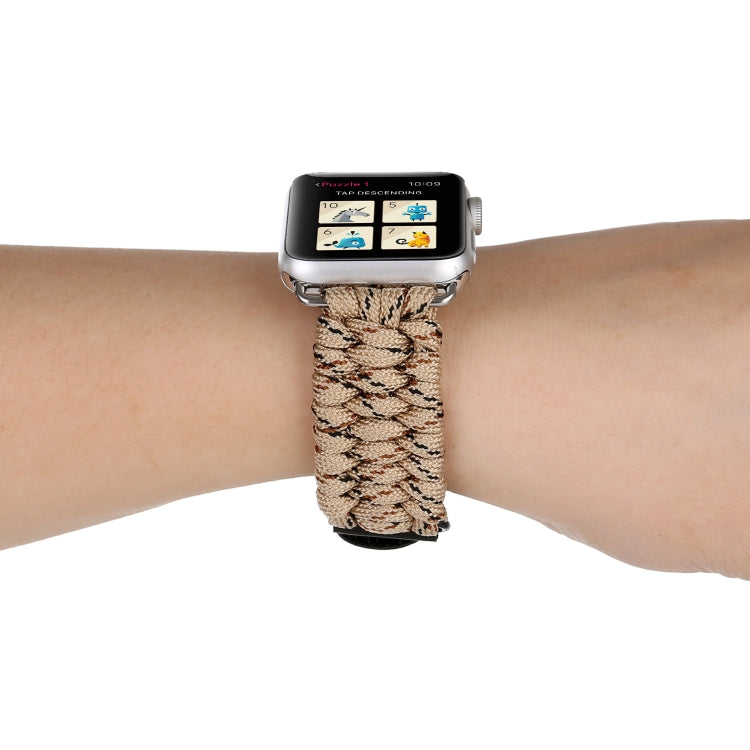 Magic Paste Genuine Leather Umbrella Rope Nylon Wrist Watch Band with and Stainless Steel Buckle for Apple Watch Series 10 42mm / 9&8&7 41mm / SE 3&SE 2&6&SE&5&4 40mm / 3&2&1 38mm, 7 41mm / 6&SE&5&4 40mm / 3&2&1 38mm