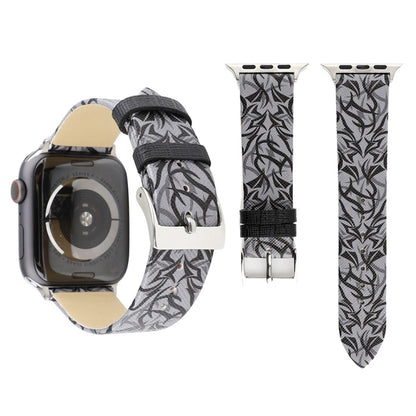 Thorns Printing Genuine Leather Watch Band for Apple Watch Ultra 49mm&Watch Ultra 2 49mm / Series 10 46mm / 9&8&7 45mm / SE 3&SE 2&6&SE&5&4 44mm / 3&2&1 42mm, 44mm