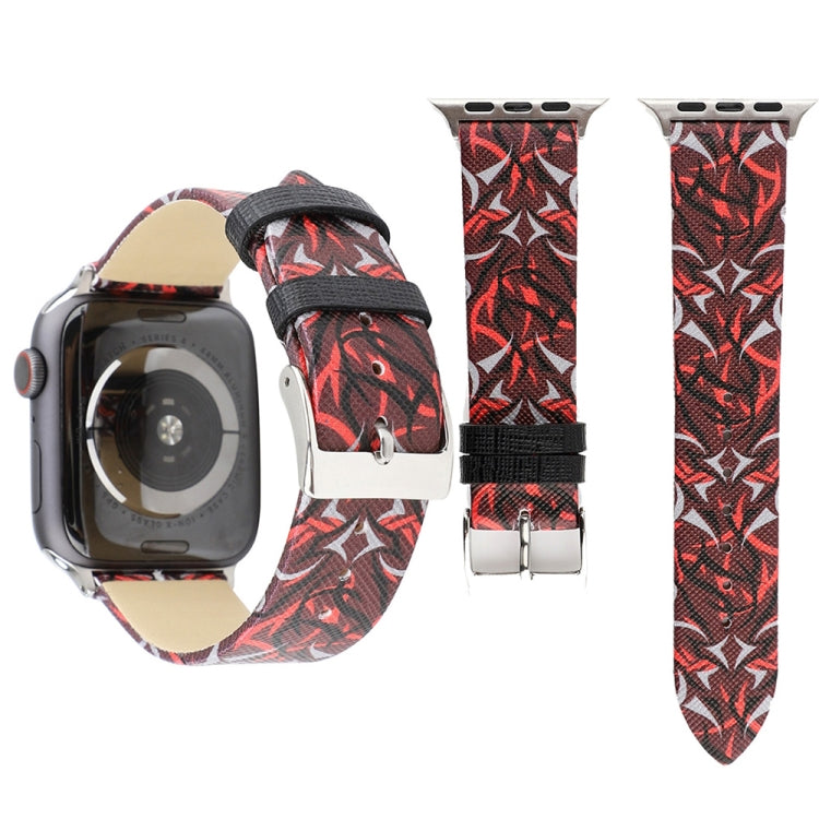Thorns Printing Genuine Leather Watch Band for Apple Watch Ultra 49mm&Watch Ultra 2 49mm / Series 10 46mm / 9&8&7 45mm / SE 3&SE 2&6&SE&5&4 44mm / 3&2&1 42mm, 44mm
