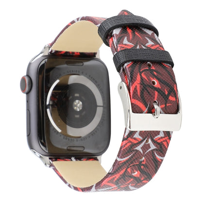 Thorns Printing Genuine Leather Watch Band for Apple Watch Ultra 49mm&Watch Ultra 2 49mm / Series 10 46mm / 9&8&7 45mm / SE 3&SE 2&6&SE&5&4 44mm / 3&2&1 42mm, 44mm