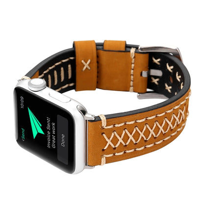 For Apple Watch Series 10 42mm / 9&8&7 41mm / SE 3&SE 2&6&SE&5&4 40mm / 3&2&1 38mm Manual Line Pattern Genuine Leather Wrist Watch Band, For 38mm