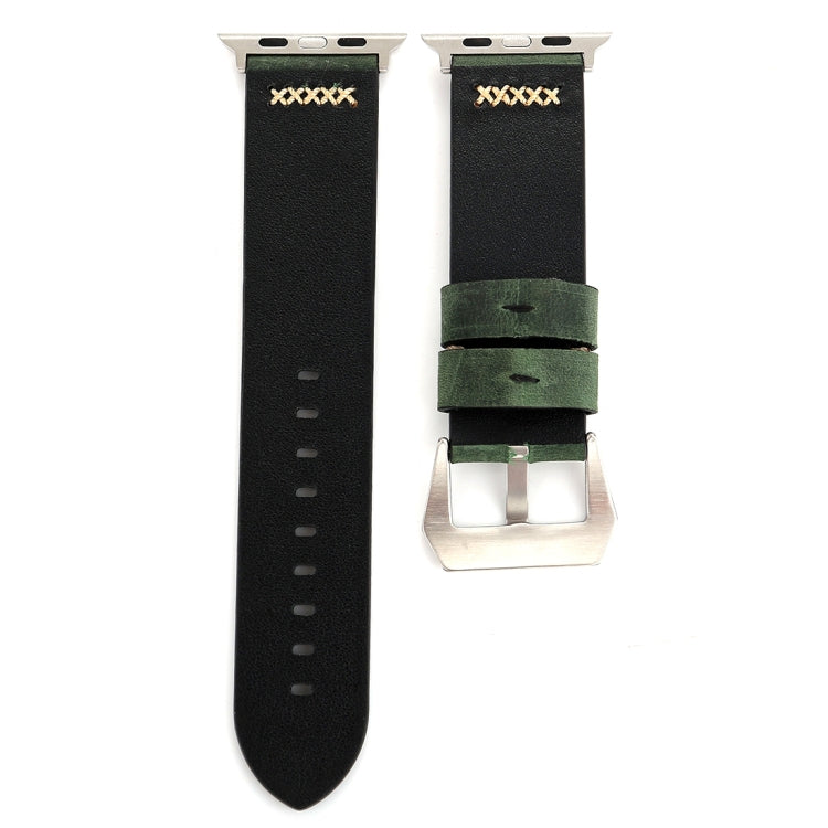For Apple Watch Ultra 49mm&Watch Ultra 2 49mm / Series 10 46mm / 9&8&7 45mm / SE 3&SE 2&6&SE&5&4 44mm / 3&2&1 42mm Retro XX Line Pattern Genuine Leather Wrist Watch Band, For 42mm