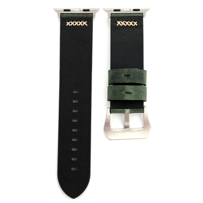 For Apple Watch Ultra 49mm&Watch Ultra 2 49mm / Series 10 46mm / 9&8&7 45mm / SE 3&SE 2&6&SE&5&4 44mm / 3&2&1 42mm Retro XX Line Pattern Genuine Leather Wrist Watch Band, For 42mm