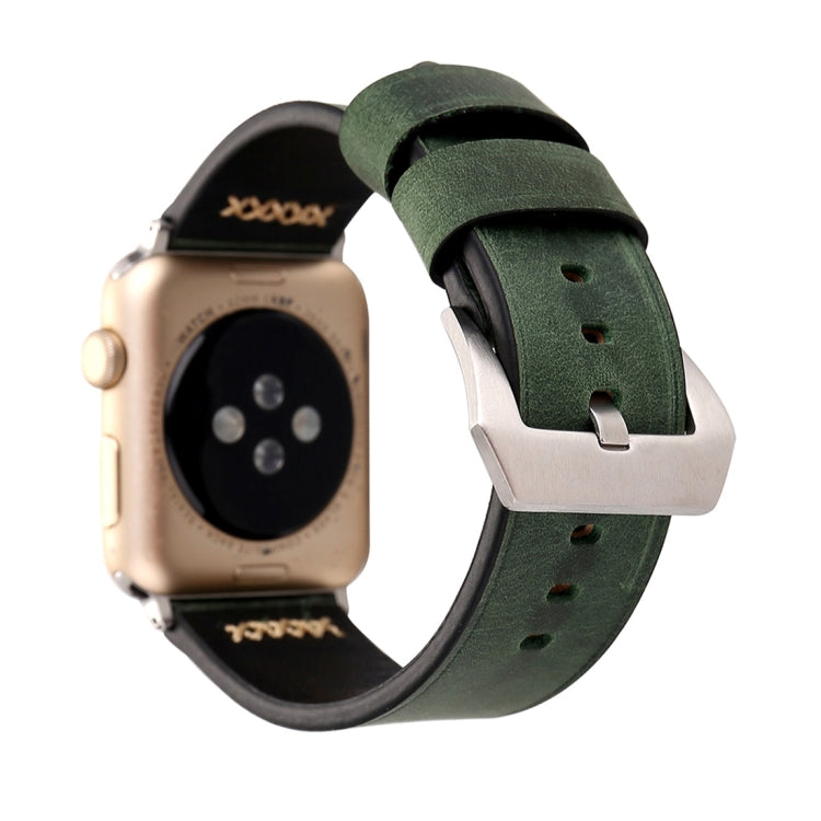 For Apple Watch Ultra 49mm&Watch Ultra 2 49mm / Series 10 46mm / 9&8&7 45mm / SE 3&SE 2&6&SE&5&4 44mm / 3&2&1 42mm Retro XX Line Pattern Genuine Leather Wrist Watch Band, For 42mm