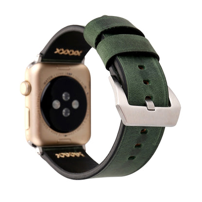For Apple Watch Ultra 49mm&Watch Ultra 2 49mm / Series 10 46mm / 9&8&7 45mm / SE 3&SE 2&6&SE&5&4 44mm / 3&2&1 42mm Retro XX Line Pattern Genuine Leather Wrist Watch Band, For 42mm