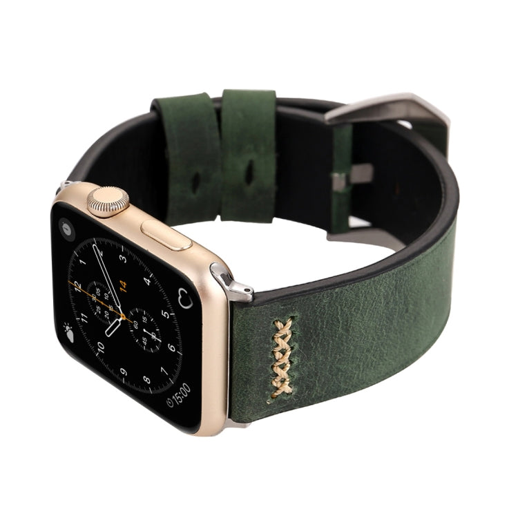 For Apple Watch Ultra 49mm&Watch Ultra 2 49mm / Series 10 46mm / 9&8&7 45mm / SE 3&SE 2&6&SE&5&4 44mm / 3&2&1 42mm Retro XX Line Pattern Genuine Leather Wrist Watch Band, For 42mm