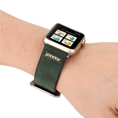 For Apple Watch Ultra 49mm&Watch Ultra 2 49mm / Series 10 46mm / 9&8&7 45mm / SE 3&SE 2&6&SE&5&4 44mm / 3&2&1 42mm Retro XX Line Pattern Genuine Leather Wrist Watch Band, For 42mm
