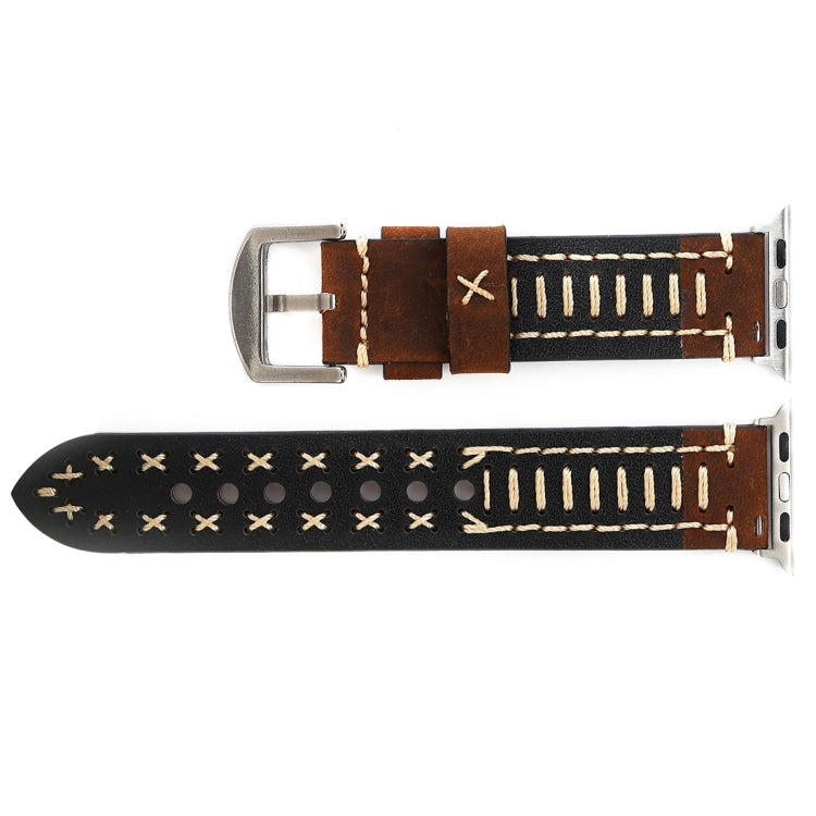 For Apple Watch Ultra 49mm&Watch Ultra 2 49mm / Series 10 46mm / 9&8&7 45mm / SE 3&SE 2&6&SE&5&4 44mm / 3&2&1 42mm Manual Line Pattern Genuine Leather Wrist Watch Band, For 42mm