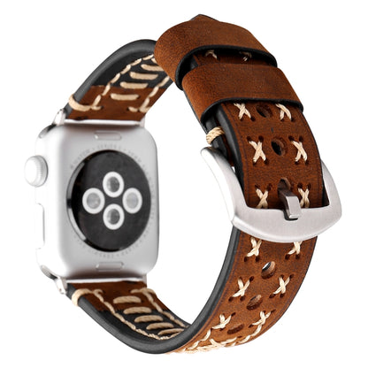 For Apple Watch Ultra 49mm&Watch Ultra 2 49mm / Series 10 46mm / 9&8&7 45mm / SE 3&SE 2&6&SE&5&4 44mm / 3&2&1 42mm Manual Line Pattern Genuine Leather Wrist Watch Band, For 42mm