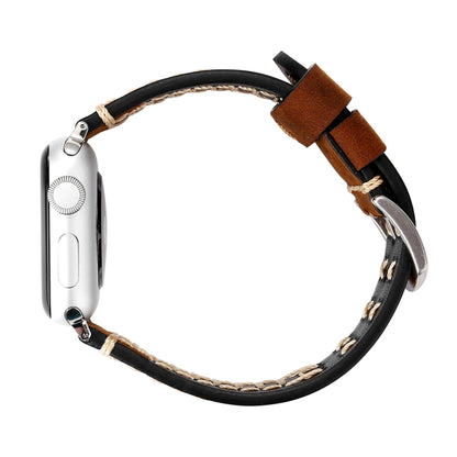 For Apple Watch Ultra 49mm&Watch Ultra 2 49mm / Series 10 46mm / 9&8&7 45mm / SE 3&SE 2&6&SE&5&4 44mm / 3&2&1 42mm Manual Line Pattern Genuine Leather Wrist Watch Band, For 42mm