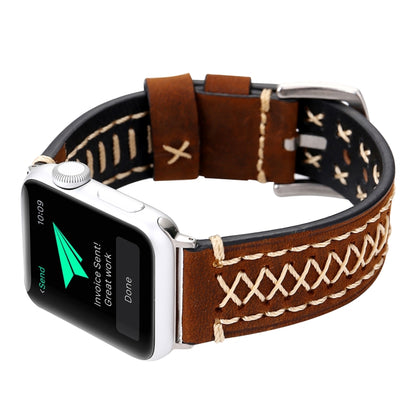 For Apple Watch Ultra 49mm&Watch Ultra 2 49mm / Series 10 46mm / 9&8&7 45mm / SE 3&SE 2&6&SE&5&4 44mm / 3&2&1 42mm Manual Line Pattern Genuine Leather Wrist Watch Band, For 42mm
