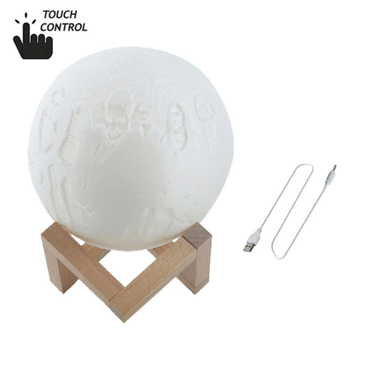 Customized Touch Switch 3-color 3D Print Moon Lamp USB Charging Energy-saving LED Night Light with Wooden Holder Base, 8cm, 10cm, 13cm, 15cm, 18cm, 20cm