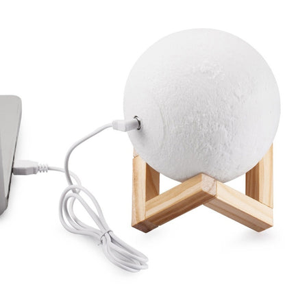 Customized Touch Switch 3-color 3D Print Moon Lamp USB Charging Energy-saving LED Night Light with Wooden Holder Base, 10cm, 15cm