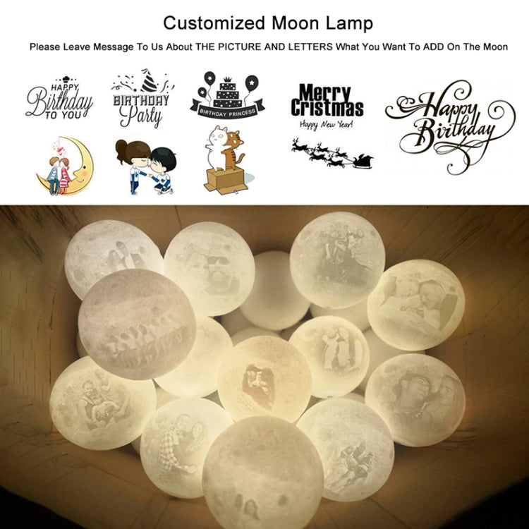 Customized Touch Switch 3-color 3D Print Moon Lamp USB Charging Energy-saving LED Night Light with Wooden Holder Base, 8cm, 10cm, 13cm, 15cm, 18cm, 20cm