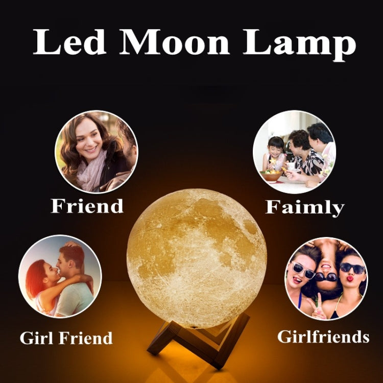 Customized Touch Switch 3-color 3D Print Moon Lamp USB Charging Energy-saving LED Night Light with Wooden Holder Base, 8cm, 10cm, 13cm, 15cm, 18cm, 20cm