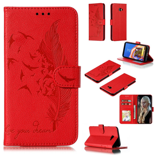 Feather Pattern Litchi Texture Horizontal Flip Leather Case with Wallet & Holder & Card Slots, For Galaxy J4+, For Galaxy J6+, For Galaxy J4 (2018), For Galaxy J6 (2018), For Galaxy M10, For Galaxy M20, For Galaxy M30, For Galaxy Note9, For Galaxy Note 10