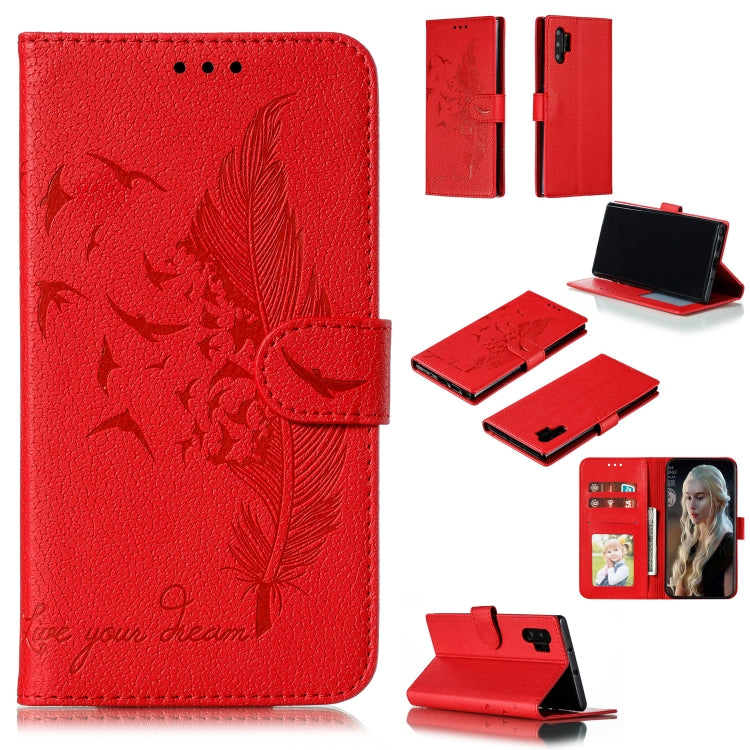 Feather Pattern Litchi Texture Horizontal Flip Leather Case with Wallet & Holder & Card Slots, For Galaxy Note 10 +, For Galaxy S9, For Galaxy S9+, For Galaxy S10, For Galaxy S10 5G, For Galaxy S10e, For Galaxy S10+