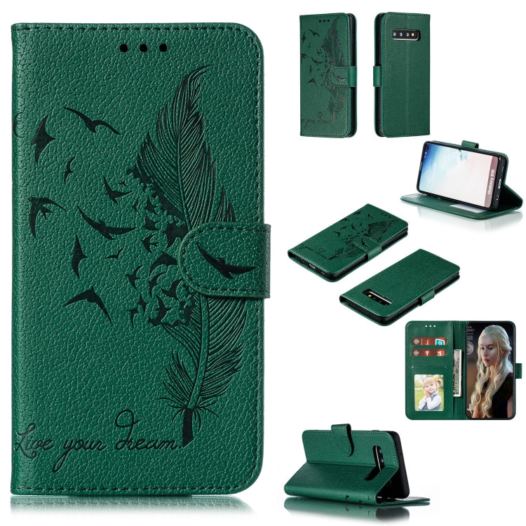 Feather Pattern Litchi Texture Horizontal Flip Leather Case with Wallet & Holder & Card Slots, For Galaxy Note 10 +, For Galaxy S9, For Galaxy S9+, For Galaxy S10, For Galaxy S10 5G, For Galaxy S10e, For Galaxy S10+