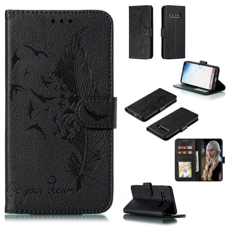 Feather Pattern Litchi Texture Horizontal Flip Leather Case with Wallet & Holder & Card Slots, For Galaxy Note 10 +, For Galaxy S9, For Galaxy S9+, For Galaxy S10, For Galaxy S10 5G, For Galaxy S10e, For Galaxy S10+