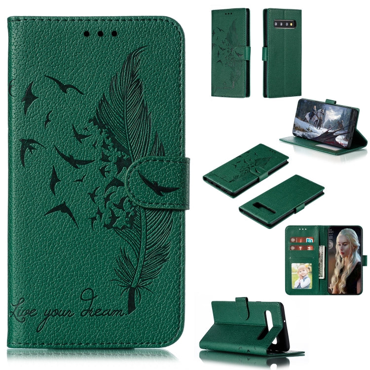 Feather Pattern Litchi Texture Horizontal Flip Leather Case with Wallet & Holder & Card Slots, For Galaxy Note 10 +, For Galaxy S9, For Galaxy S9+, For Galaxy S10, For Galaxy S10 5G, For Galaxy S10e, For Galaxy S10+