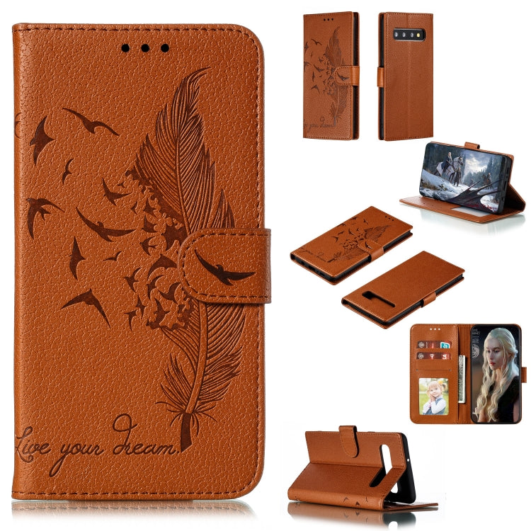 Feather Pattern Litchi Texture Horizontal Flip Leather Case with Wallet & Holder & Card Slots, For Galaxy Note 10 +, For Galaxy S9, For Galaxy S9+, For Galaxy S10, For Galaxy S10 5G, For Galaxy S10e, For Galaxy S10+