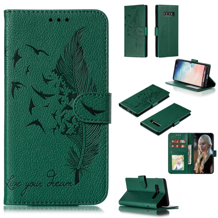 Feather Pattern Litchi Texture Horizontal Flip Leather Case with Wallet & Holder & Card Slots, For Galaxy Note 10 +, For Galaxy S9, For Galaxy S9+, For Galaxy S10, For Galaxy S10 5G, For Galaxy S10e, For Galaxy S10+