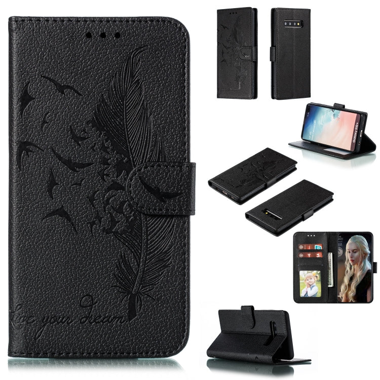 Feather Pattern Litchi Texture Horizontal Flip Leather Case with Wallet & Holder & Card Slots, For Galaxy Note 10 +, For Galaxy S9, For Galaxy S9+, For Galaxy S10, For Galaxy S10 5G, For Galaxy S10e, For Galaxy S10+