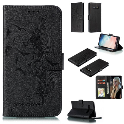 Feather Pattern Litchi Texture Horizontal Flip Leather Case with Wallet & Holder & Card Slots, For Galaxy Note 10 +, For Galaxy S9, For Galaxy S9+, For Galaxy S10, For Galaxy S10 5G, For Galaxy S10e, For Galaxy S10+